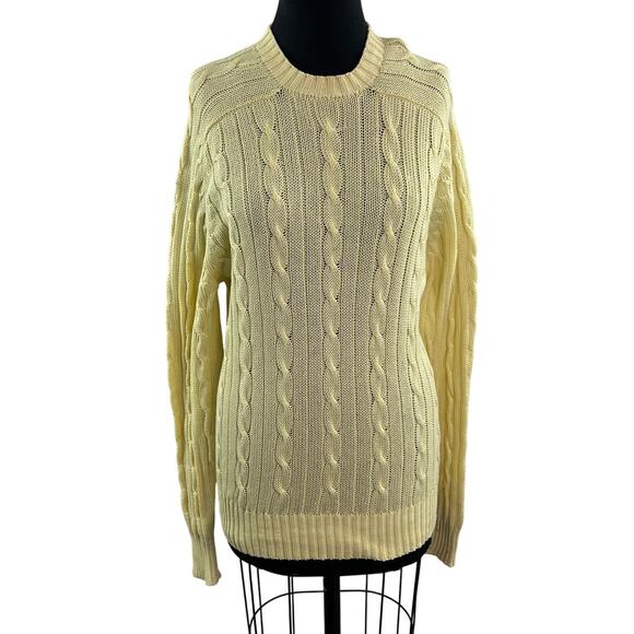 VINTAGE Alan Paine Yellow Sweater Cable Knit Crew Neck Raglan Sleeve Size Large - Picture 1 of 10
